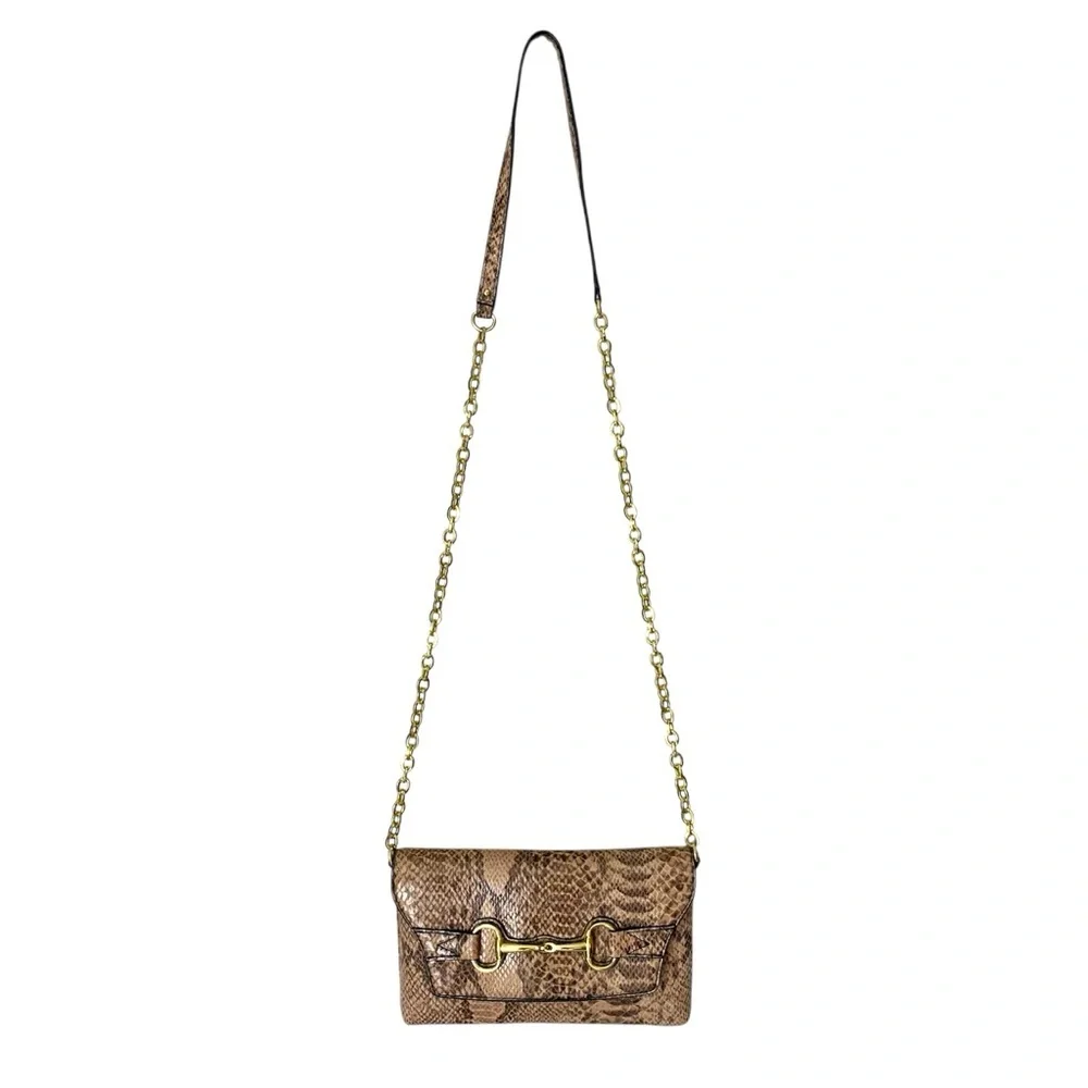 BANANA REPUBLIC Crossbody Shoulder Bag Snakeskin Pattern Gold Tone Hardware